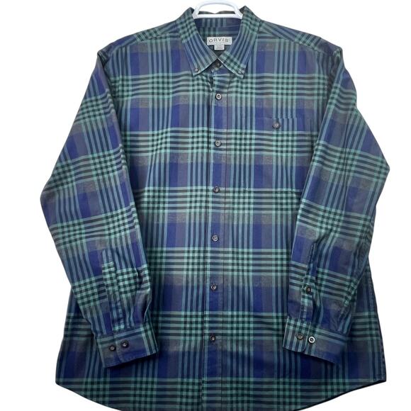 Orvis Mens Button Down Tartan Plaid Shirt Green XL Long Sleeve Preppy Casual - Picture 1 of 9